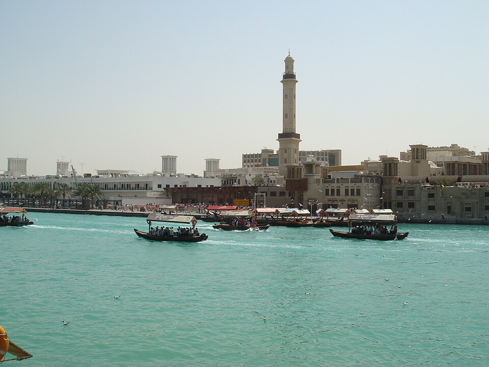 Traditional boats on Dubai Creek beside Deira