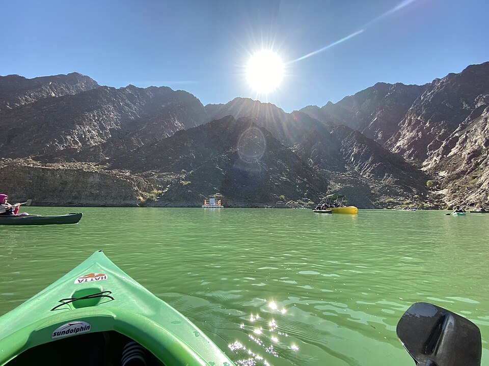 Kayaking on Hatta Dam in the Hajar Mountains