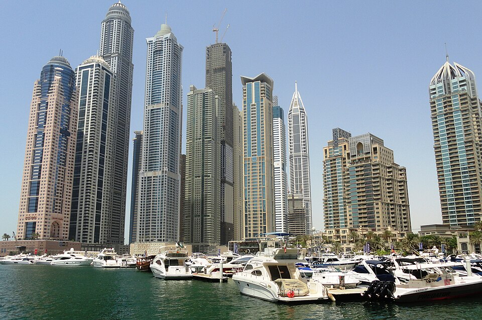 Dubai Marina towers and waterfront